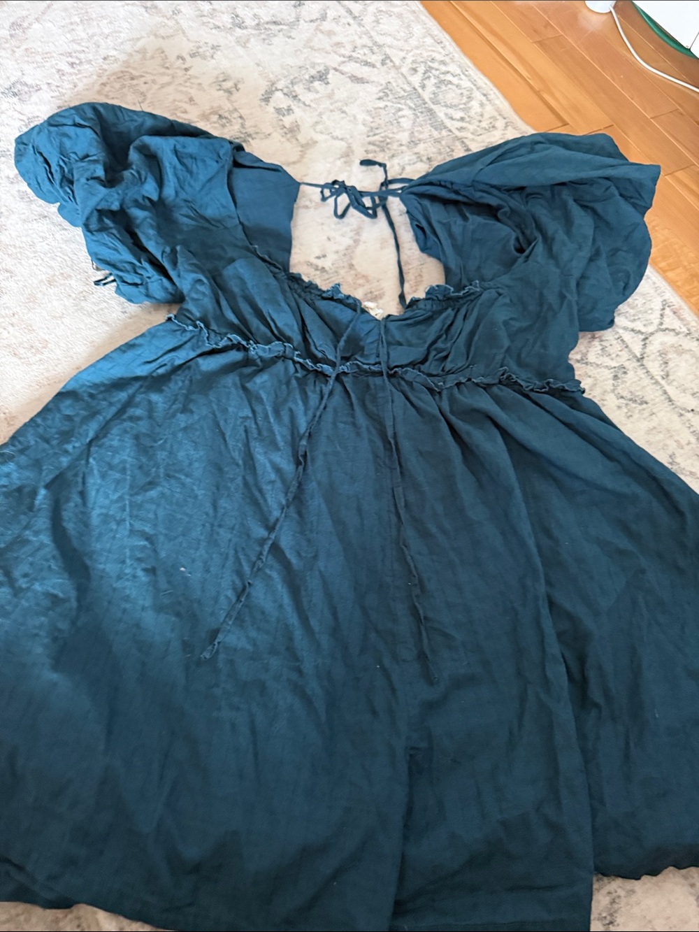 anthropologie pilcro Women's Teal Peasant romper with Ties L - Picture 4 of 9